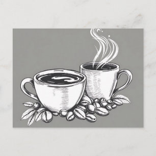 Monochrome Kaffeekuppen und Bohnen Postkarte