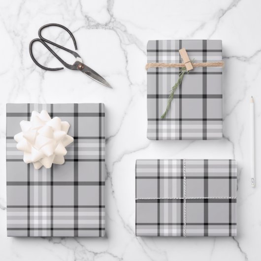 Monochrome Karierte Tartan-Muster Geschenkpapier Set (Vorderseite)