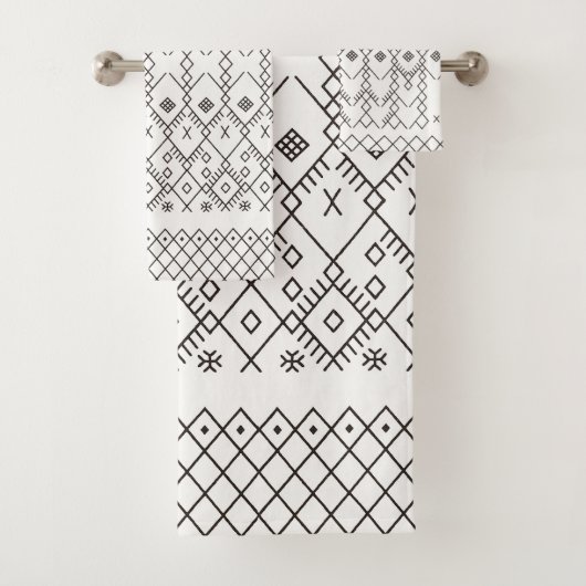 Monochrome Kilim: marokkanische Tribal Texture Art Badhandtuch Set (Insitu)