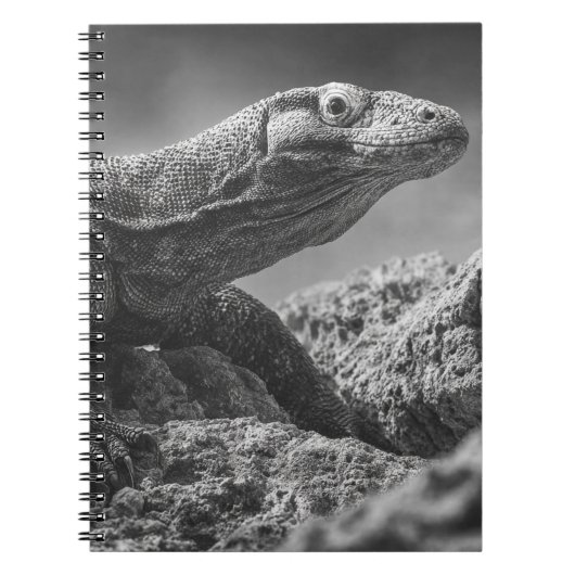 Monochrome Komodo Dragon Rock Study Notizblock (Vorderseite)