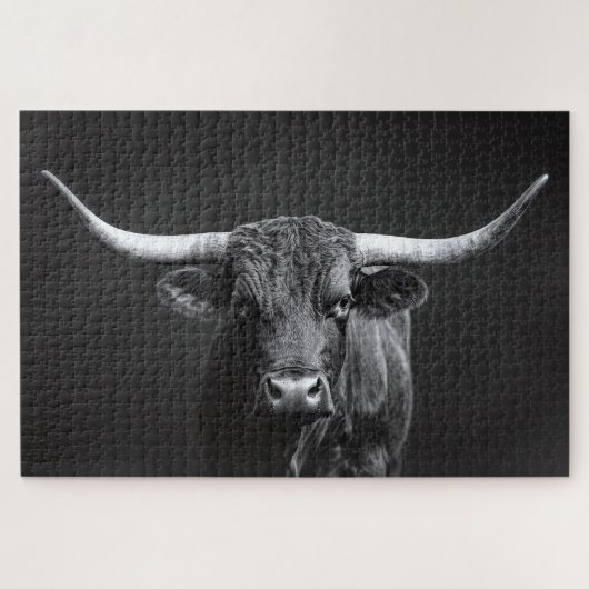 Monochrome Langhorn-Steerrinder Puzzle (Horizontal)