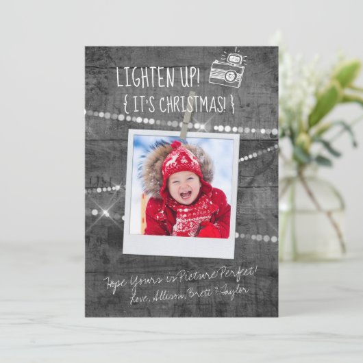 Monochrome Lighten Up! Weihnachtskarte (Stehend Vorderseite)