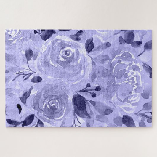 Monochrome Lila und Mauve-Aquarellblume Puzzle (Horizontal)