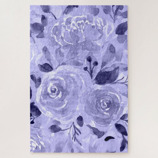 Monochrome Lila und Mauve-Aquarellblume Puzzle (Vertikal)
