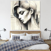 Monochrome Line Portrait Leinwanddruck (Insitu (Schlafzimmer))