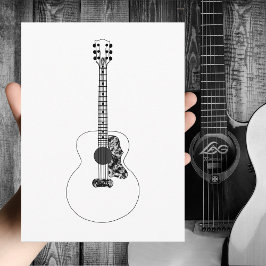 Monochrome Linie zeichnend akustische Gitarrenmusi Postkarte