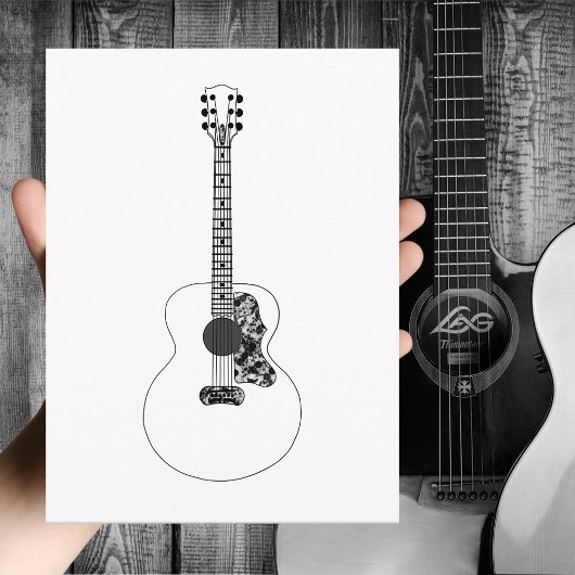 Monochrome Linie zeichnend akustische Gitarrenmusi Postkarte