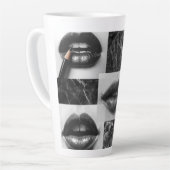 Monochrome Lips Latte Mug – Stylish Black & White Milchtasse (Linke Ecke)