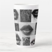 Monochrome Lips Latte Mug – Stylish Black & White Milchtasse (Vorderseite)