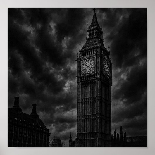 Monochrome London Skyline mit Big Ben und City Poster (Vorne)