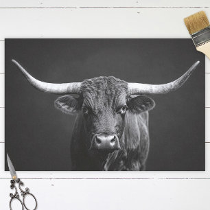 Monochrome Longhorn Steer Cattle Decoupage Seidenpapier