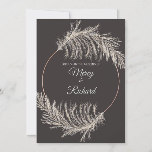 Monochrome Luxury Pampas Grass Boho Wedding Card (Vorderseite)