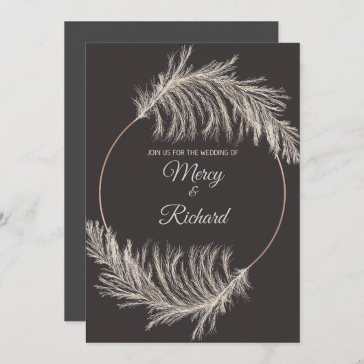 Monochrome Luxury Pampas Grass Boho Wedding Card (Vorne/Hinten)