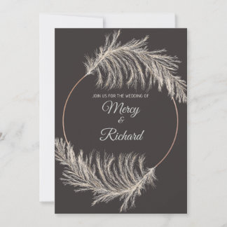 Monochrome Luxus-Pampasgras Boho-Hochzeitskarte