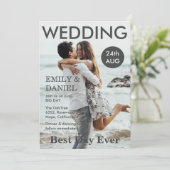 Monochrome Magazine Style Custom Foto Wedding Einladung (Stehend Vorderseite)