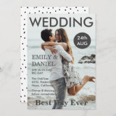 Monochrome Magazine Style Custom Foto Wedding Einladung (Vorne/Hinten)