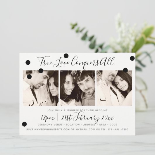 Monochrome Minimalistisch Schwarz-weiß - ADD 3 FOT Einladung (Stehend Vorderseite)