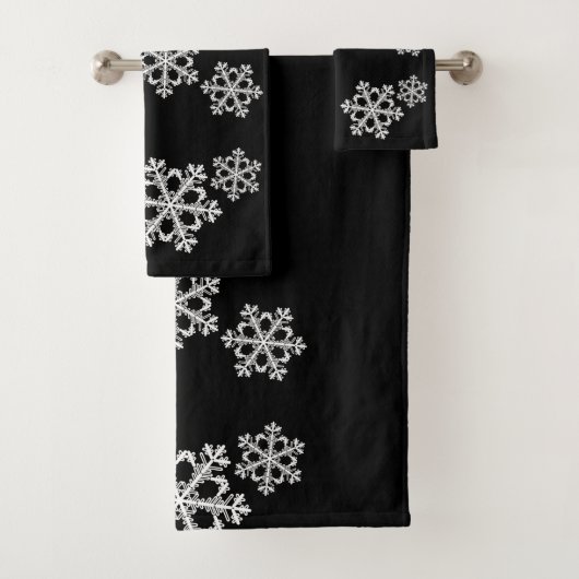 Monochrome Minimalistisch Snowflake Weihnachtsmust Badhandtuch Set (Insitu)