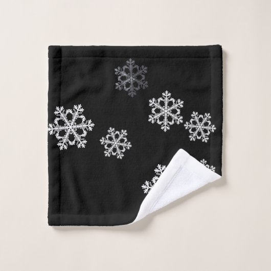 Monochrome Minimalistisch Snowflake Weihnachtsmust Badhandtuch Set (Waschlappen)