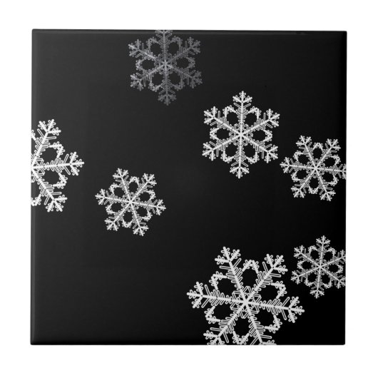 Monochrome Minimalistisch Snowflake Weihnachtsmust Fliese (Vorderseite)