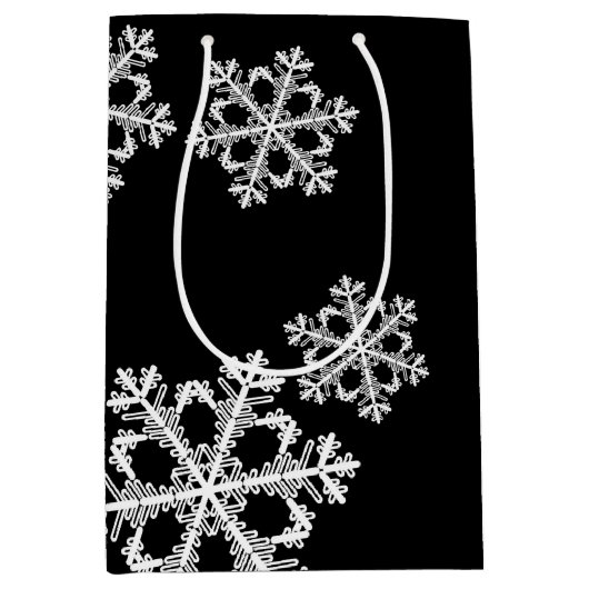 Monochrome Minimalistisch Snowflake Weihnachtsmust Mittlere Geschenktüte (Vorderseite)