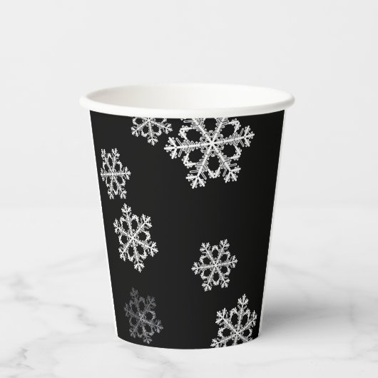 Monochrome Minimalistisch Snowflake Weihnachtsmust Pappbecher (Vorderseite)