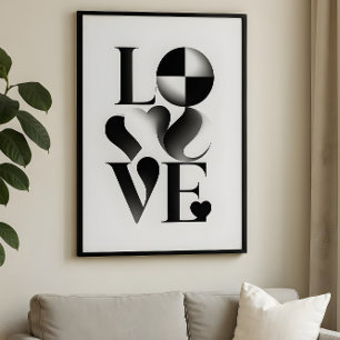 Monochrome Minimalistische LOVE-Typografie Abstrak Poster