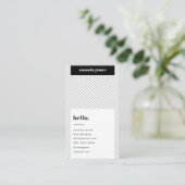 Monochrome Modern Diagonal Stripe Black and White Visitenkarte (Stehend Vorderseite)
