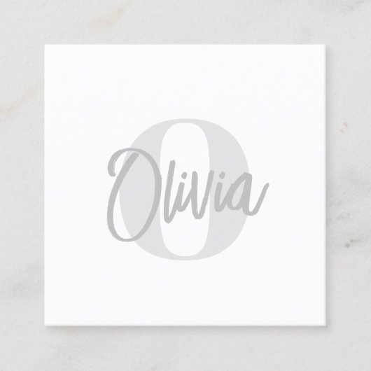 Monochrome Modern White Trendy Script Monogram Quadratische Visitenkarte (Vorderseite)
