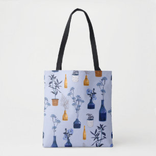 Monochrome moderne Blumen und Vasen, Töpfe mit Bot Tasche
