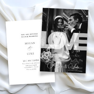 Monochrome moderne typografische Foto-Hochzeit Einladung