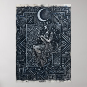 Monochrome-Mond-Frau-Plakat Poster