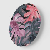 Monochrome Monstera: Watercolor Tropical Pattern. Große Wanduhr (Winkel)