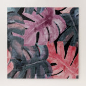 Monochrome Monstera: Watercolor Tropical Pattern. Puzzle (Horizontal)