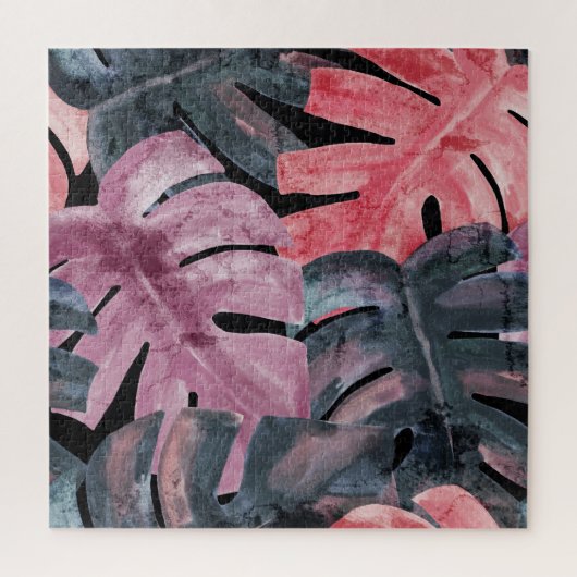 Monochrome Monstera: Watercolor Tropical Pattern. Puzzle (Vertikal)