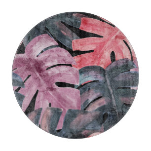 Monochrome Monstera: Watercolor Tropical Pattern. Schneidebrett