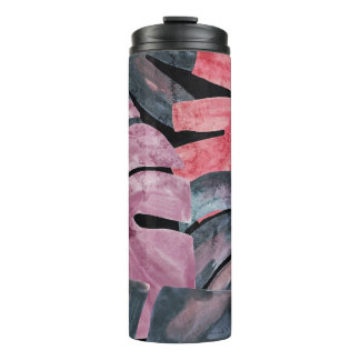 Monochrome Monstera: Watercolor Tropical Pattern. Thermosbecher