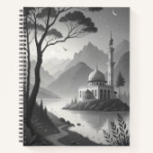 Monochrome Mosque Landscape with Mountain Lake Vie Notizblock (Vorderseite)