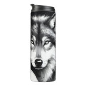 Monochrome Mystery: Frau und Wolf. Thermosbecher (Nach rechts gedreht)