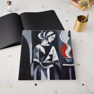 Monochrome Mystical Woman Art Deco Gästebuch Notiz