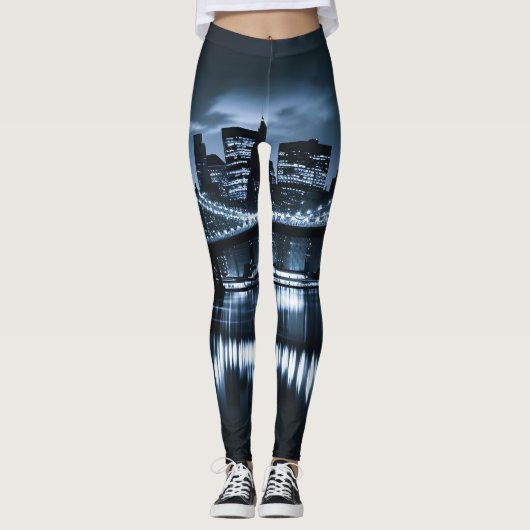 Monochrome New York Skyline Nightscape Leggings (Vorderseite)