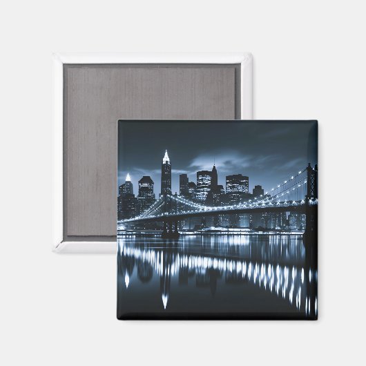 Monochrome New York Skyline Nightscape Magnet (Vorderseite/Rückseite)