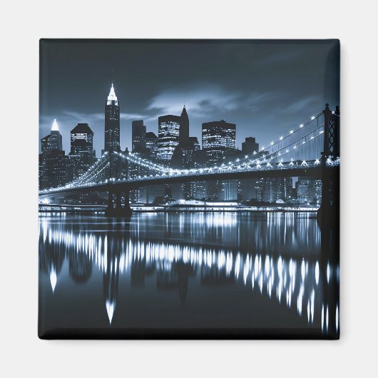 Monochrome New York Skyline Nightscape Magnet (Vorne)