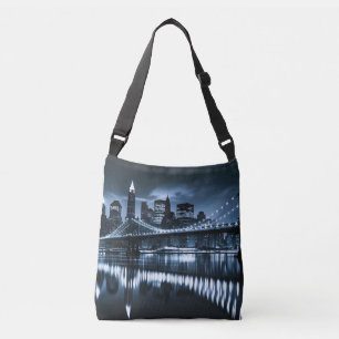 Monochrome New York Skyline Nightscape Tragetaschen Mit Langen Trägern