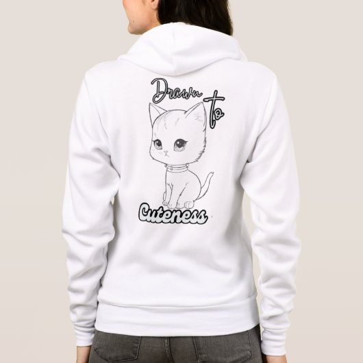 Monochrome Niedliche Kitten Sketch Kunst Hoodie (Rückseite)