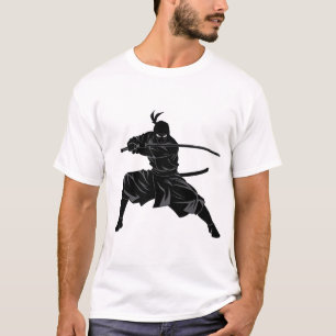 Monochrome Ninja-Samurai-Silhouette T-Shirt