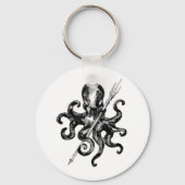 Monochrome Octopus with Trident Schlüsselanhänger (Vorderseite)