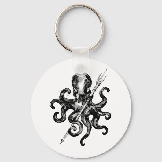 Monochrome Octopus with Trident Schlüsselanhänger (Vorderseite)