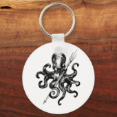 Monochrome Octopus with Trident Schlüsselanhänger (Vorderseite)