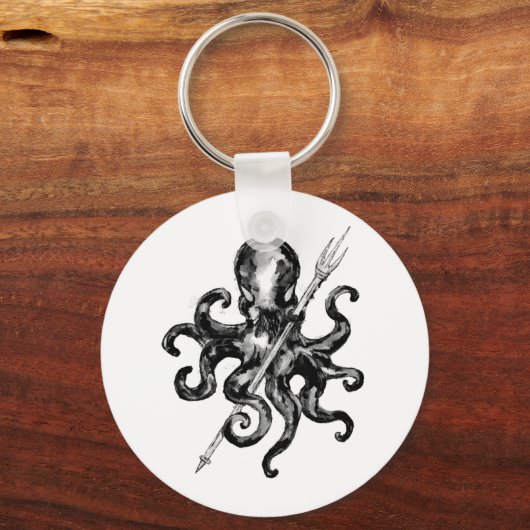 Monochrome Octopus with Trident Schlüsselanhänger (Vorderseite)